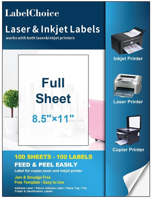 Main image of Full Sheet Shipping Labels 8.5 x 11 for Laser & Inkjet Printers, 100 Sheets 100 Labels Self Adhesive Full Sheet 8 1/2x11 Labels, Mailing Label Sheets for Printer, Full Page Shipping Labels