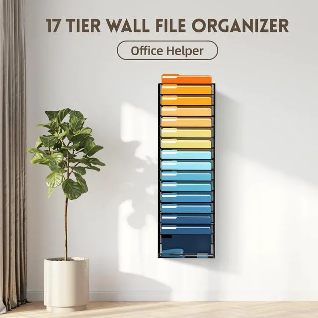 Alt view image 2 of 7 - 17-Tier Hanging Wall File Organizer with Hooks for Office Organization Mesh Wall File Holder, Mail Organizer Wall Mounted for Papers, Documents, Folders and Magazines in Home Office, Classroom