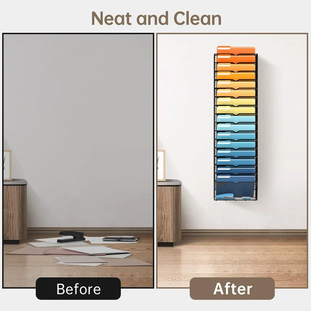 Alt view image 7 of 7 - 17-Tier Hanging Wall File Organizer with Hooks for Office Organization Mesh Wall File Holder, Mail Organizer Wall Mounted for Papers, Documents, Folders and Magazines in Home Office, Classroom