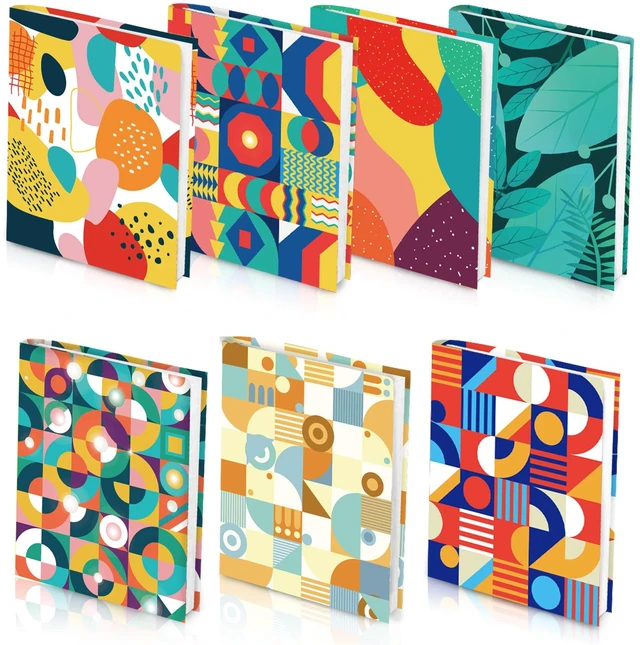 Main image of Geometric Pattern Book Covers, 7 Pack Stretchable Jumbo Fabric Washable Durable Reusable Nylon Book Covers, for Hardcover Textbooks Notebooks up to 9x11