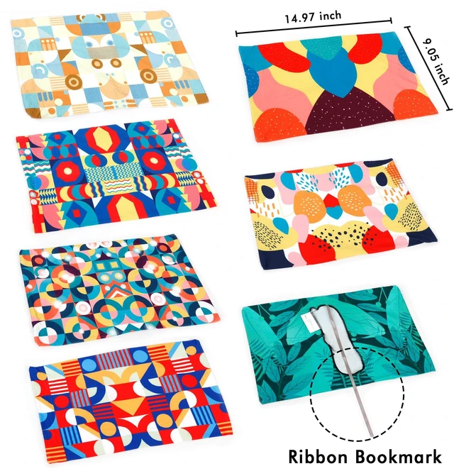 Alt view image 2 of 7 - Geometric Pattern Book Covers, 7 Pack Stretchable Jumbo Fabric Washable Durable Reusable Nylon Book Covers, for Hardcover Textbooks Notebooks up to 9x11