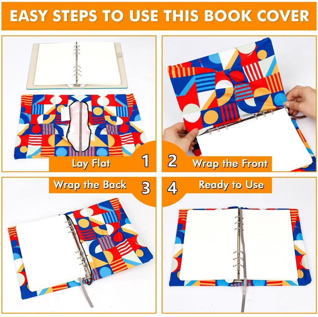 Alt view image 4 of 7 - Geometric Pattern Book Covers, 7 Pack Stretchable Jumbo Fabric Washable Durable Reusable Nylon Book Covers, for Hardcover Textbooks Notebooks up to 9x11