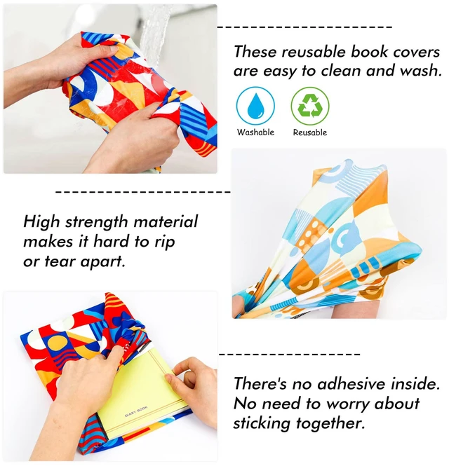 Alt view image 5 of 7 - Geometric Pattern Book Covers, 7 Pack Stretchable Jumbo Fabric Washable Durable Reusable Nylon Book Covers, for Hardcover Textbooks Notebooks up to 9x11