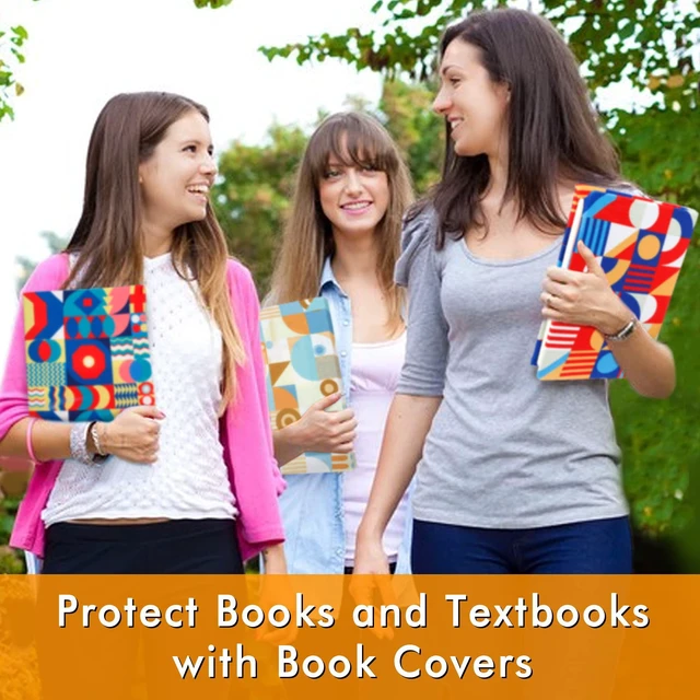 Alt view image 7 of 7 - Geometric Pattern Book Covers, 7 Pack Stretchable Jumbo Fabric Washable Durable Reusable Nylon Book Covers, for Hardcover Textbooks Notebooks up to 9x11