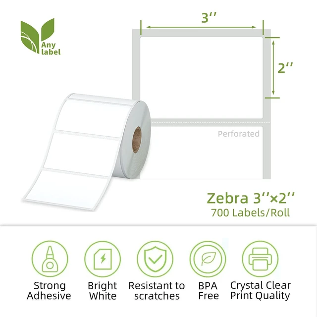 Alt view image 2 of 7 - Compatible 3" x 2" Direct Thermal Labels Replacement for Barcodes Postage Address Shipping Compatible with Rollo & Zebra Desktop Printers Adhesive & Perforated (12 Rolls, 700 Labels/Roll)
