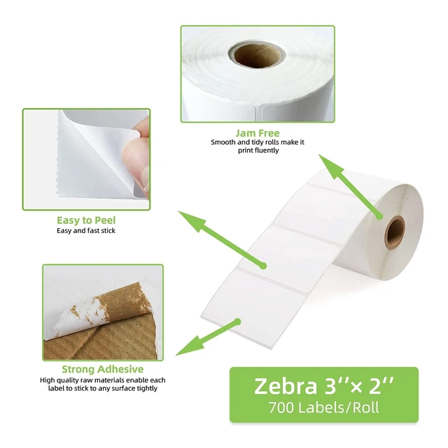 Alt view image 4 of 7 - Compatible 3" x 2" Direct Thermal Labels Replacement for Barcodes Postage Address Shipping Compatible with Rollo & Zebra Desktop Printers Adhesive & Perforated (12 Rolls, 700 Labels/Roll)