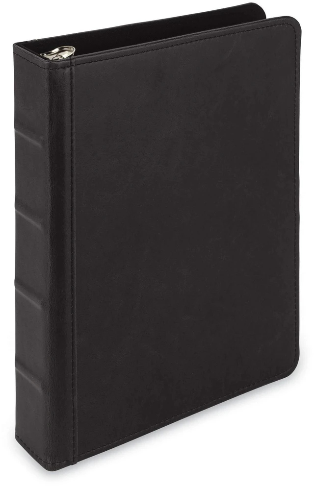 Main image of Vintage Leather Mini 3 Ring Binder 1 Inch Round Ring (Holds 200 Sheets), 5.5 x 8.5 Inch Documents, Professional Organizer, Planner, Notebook, Black