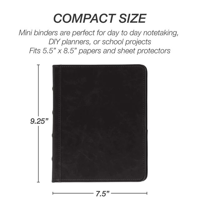 Alt view image 3 of 7 - Vintage Leather Mini 3 Ring Binder 1 Inch Round Ring (Holds 200 Sheets), 5.5 x 8.5 Inch Documents, Professional Organizer, Planner, Notebook, Black