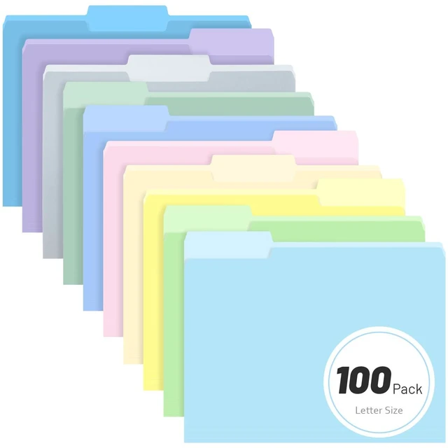 Main image of Colored File Folders,100 Pack Manila Folders, Letter Size 8.5" x 11", 1/3-Cut Tabs, Morandi 10 Colors, for Office, School & Business Organization