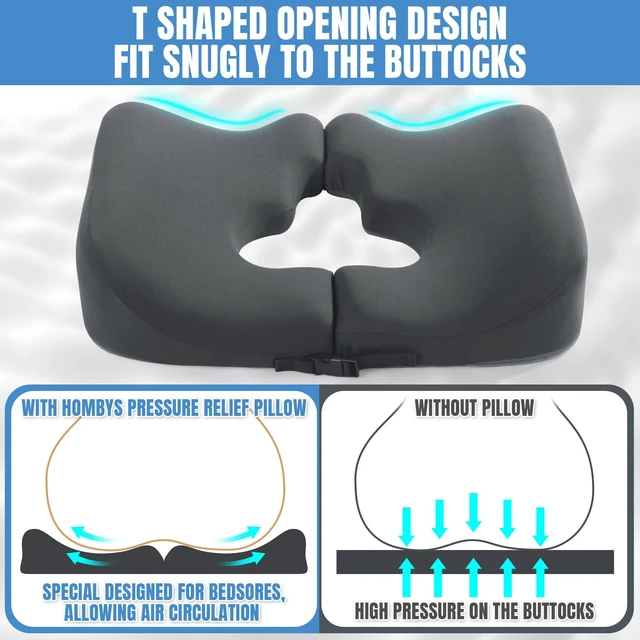 Alt view image 4 of 7 - Memory Foam Bed Sore Cushions for Butt,Bedsore Pressure Relief Pillow for Sleeping and Sitting,Cushion for Bed Sores on Buttocks, T Shaped Opening Tailbone Pillow, Patent Pending(Dark Grey)