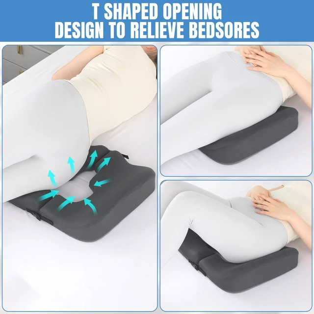 Alt view image 7 of 7 - Memory Foam Bed Sore Cushions for Butt,Bedsore Pressure Relief Pillow for Sleeping and Sitting,Cushion for Bed Sores on Buttocks, T Shaped Opening Tailbone Pillow, Patent Pending(Dark Grey)