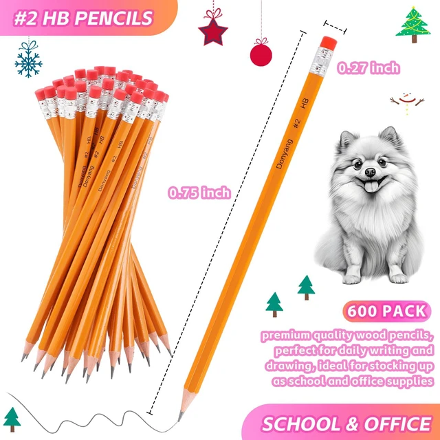 Alt view image 3 of 7 - 600 Pack #2 HB Pencils Bulk, Pre Sharpened, Number 2 Pencils, Yellow School Supplies Teacher Office Essentials Accessories, Number 2 HB Graphite Pencils for Writing, Drawing and Sketching