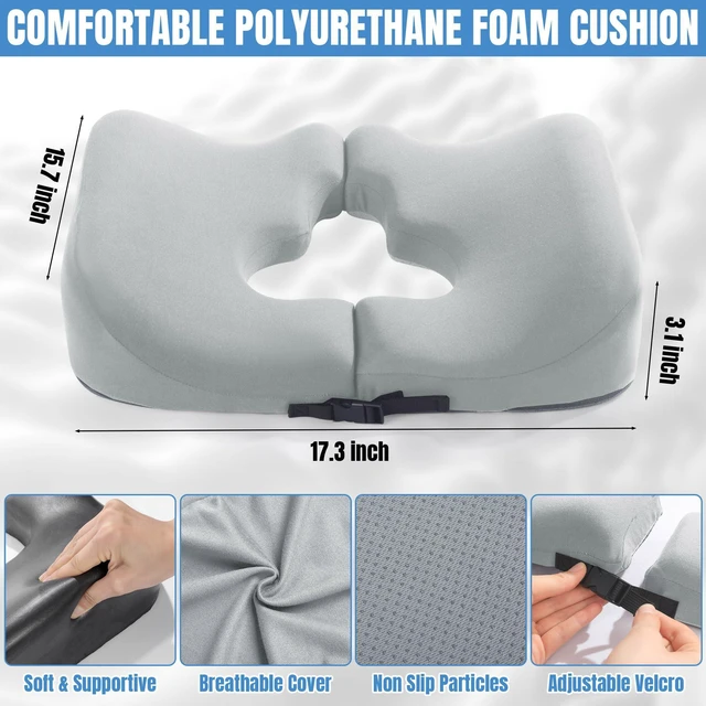 Alt view image 5 of 7 - Memory Foam Bed Sore Cushions for Butt, Bedsore Pressure Relief Pillow for Sleeping and Sitting, Cushion for Bed Sores on Buttocks, T Shaped Opening Tailbone Pillow, Patent Pending, Light Grey