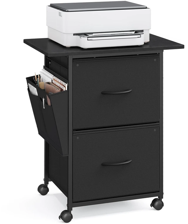 Main image of 2-Drawer File Cabinet, Mobile Printer Stand with Storage Filing Cabinet for A4 Letter Size, Side Pockets, 23.6 x 15.7 x 26.8 Inch, Ink Black, BELLAH Collection UOFC202BC01