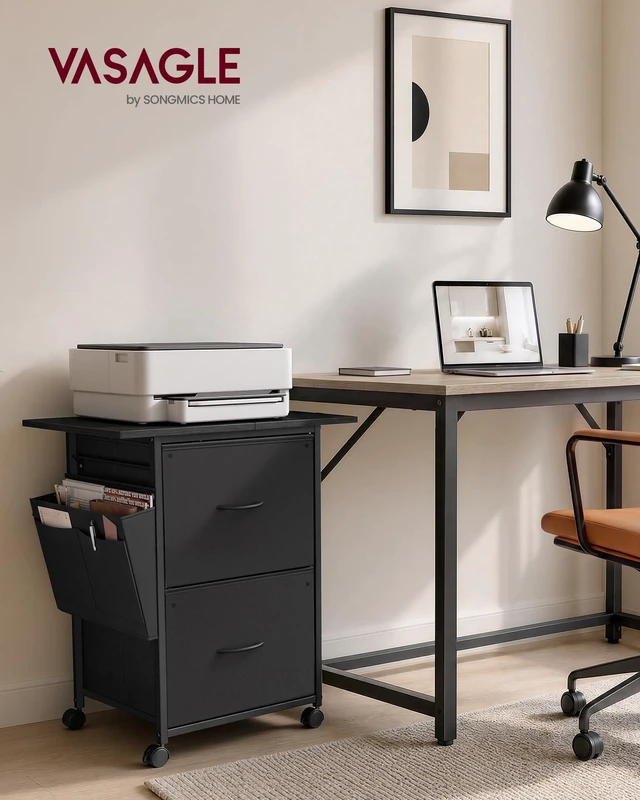 Alt view image 2 of 6 - 2-Drawer File Cabinet, Mobile Printer Stand with Storage Filing Cabinet for A4 Letter Size, Side Pockets, 23.6 x 15.7 x 26.8 Inch, Ink Black, BELLAH Collection UOFC202BC01