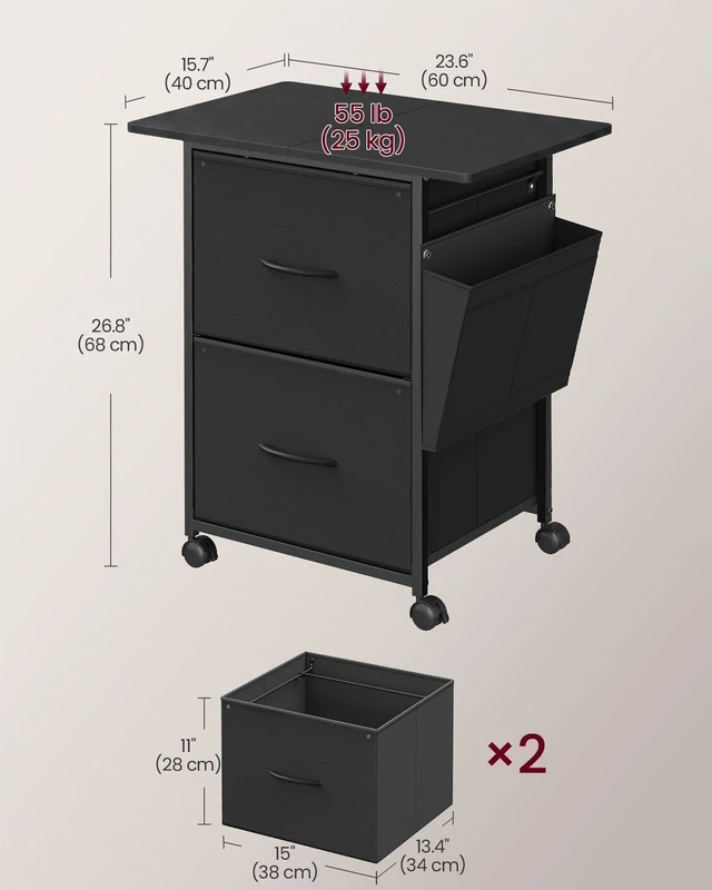 Alt view image 3 of 6 - 2-Drawer File Cabinet, Mobile Printer Stand with Storage Filing Cabinet for A4 Letter Size, Side Pockets, 23.6 x 15.7 x 26.8 Inch, Ink Black, BELLAH Collection UOFC202BC01