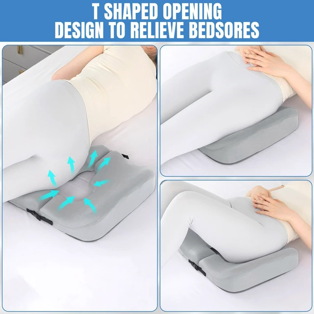 Alt view image 7 of 7 - Memory Foam Bed Sore Cushions for Butt, Bedsore Pressure Relief Pillow for Sleeping and Sitting, Cushion for Bed Sores on Buttocks, T Shaped Opening Tailbone Pillow, Patent Pending, Light Grey