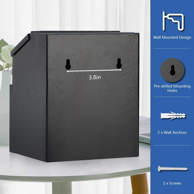 Alt view image 5 of 7 - Suggestion Box with Slot and Lock, Acrylic Sign Holder, Black Employee Comments, 50 Suggestion Cards, Steel Construction, 2 Keys, Wall-Mount or Tabletop Use, 8.5H x 5.9W x 7.3L Inch