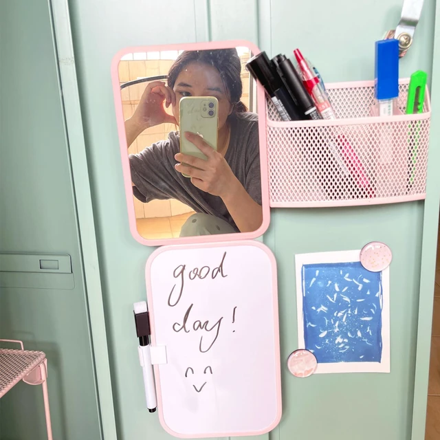 Alt view image 3 of 6 - Magnetic Locker Accessories for Girls with Magnetic whiteboard, Locker Mirror and Magnetic Pen Holder, Pink Locker Decoration for School Locker, Back to School Essentials