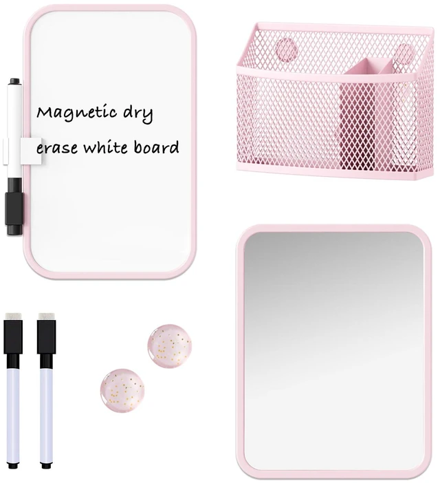 Main image of Magnetic Locker Accessories for Girls with Magnetic whiteboard, Locker Mirror and Magnetic Pen Holder, Pink Locker Decoration for School Locker, Back to School Essentials