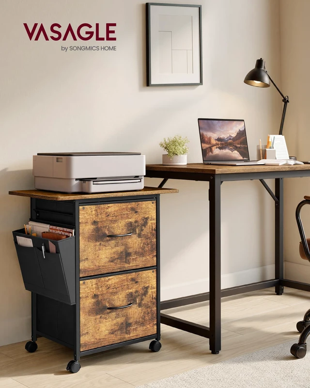 Alt view image 2 of 6 - 2-Drawer File Cabinet, Mobile Printer Stand with Storage Filing Cabinet for A4 Letter Size, Side Pockets, 23.6 x 15.7 x 26.8 Inch, Rustic Brown, BELLAH Collection UOFC202KD01