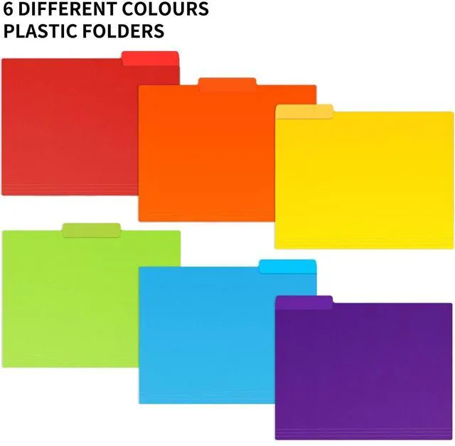 Alt view image 3 of 6 - 30pcs Colored File Folders, 9'' x 11.6'' Manilla Folders, Plastic File Folders, 3 Tab Poly Folder, 6 Colors with 40pcs Erasable Category Labels, for School and Office Supplies