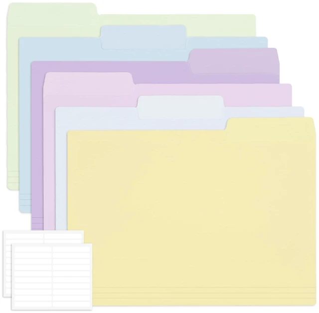 Main image of 30 Pack Manila File Folders Letter Size, 1/3 Cut Tab Plastic Folders for 8.5 x 11 Paper, 6 Pastel Colors, Includes 40 Erasable Labels, Heavy Duty School Office Organization Supplies