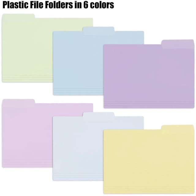 Alt view image 3 of 7 - 30 Pack Manila File Folders Letter Size, 1/3 Cut Tab Plastic Folders for 8.5 x 11 Paper, 6 Pastel Colors, Includes 40 Erasable Labels, Heavy Duty School Office Organization Supplies
