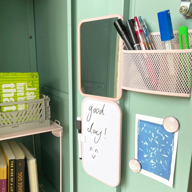 Alt view image 6 of 6 - Magnetic Locker Accessories for Girls with Magnetic whiteboard, Locker Mirror and Magnetic Pen Holder, Pink Locker Decoration for School Locker, Back to School Essentials