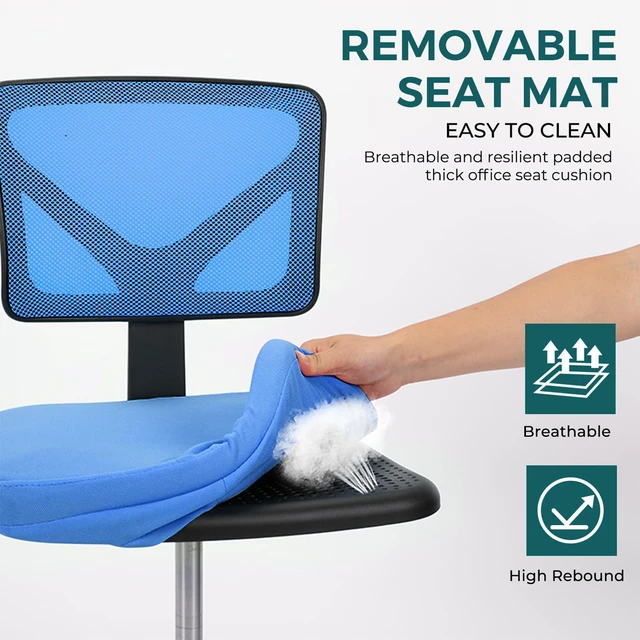 Alt view image 6 of 7 - Armless Desk Chairs, Small Home Office Mesh Chairs Ergonomic Adjustable Mid Back, Swivel Rolling Task, Computer Work Vanity Small Spaces, Blue
