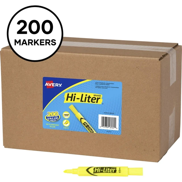 Alt view image 5 of 7 - Hi-Liter Value Pack Desk-Style Highlighters, Smear Safe Ink, 200 Fluorescent Yellow Highlighters (24130)