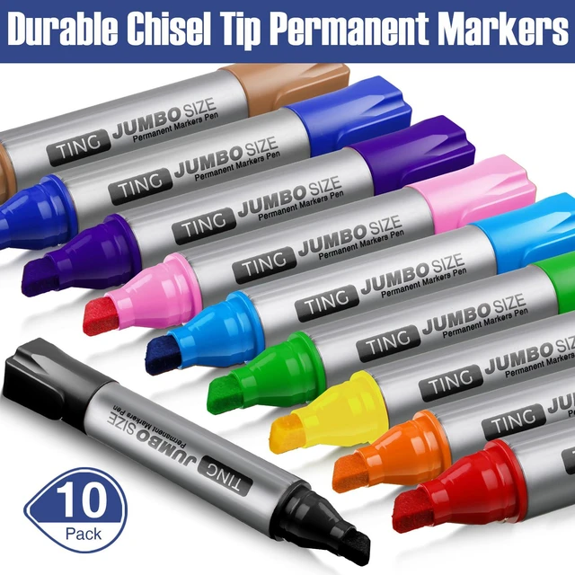 Alt view image 2 of 6 - 10 Pack Jumbo Permanent Markers Chisel Tip Quick Dry Rich Color Waterproof, Large Big Poster Pens Bulk for Office, Logistics Company and More
