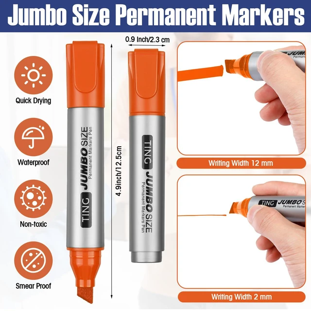 Alt view image 3 of 6 - 10 Pack Jumbo Permanent Markers Chisel Tip Quick Dry Rich Color Waterproof, Large Big Poster Pens Bulk for Office, Logistics Company and More