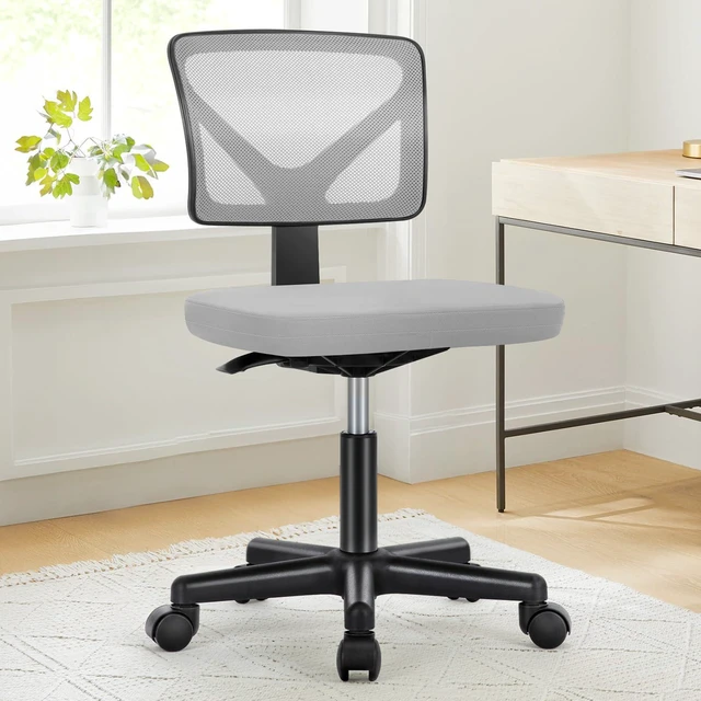 Main image of Armless Desk Chairs, Small Home Office Mesh Chairs Ergonomic Adjustable Mid Back, Swivel Rolling Task, Computer Work Vanity Small Spaces, New Grey