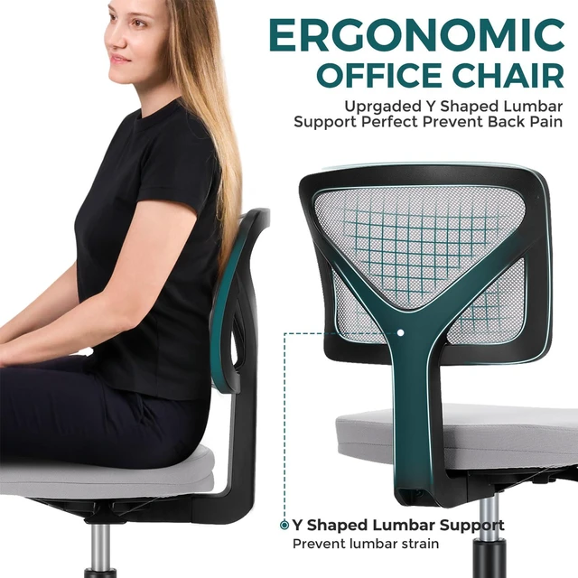 Alt view image 3 of 7 - Armless Desk Chairs, Small Home Office Mesh Chairs Ergonomic Adjustable Mid Back, Swivel Rolling Task, Computer Work Vanity Small Spaces, New Grey
