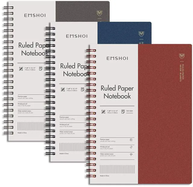 Main image of Lined Spiral Journal Notebook, 3 Pack, 480 Pages, B5 (7.4" x 10") College Ruled, 100 GSM Thick Paper, Flexible Plastic Cover, for School, Student, Writing, Journaling, Work, Women & Men