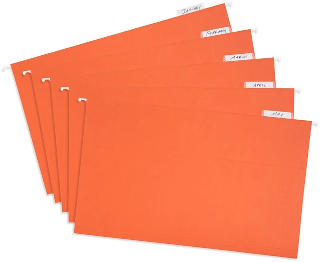Alt view image 5 of 7 - 25 Hanging File Folders, Legal Size, Orange Reinforced 11pt, 1/5 Cut Tabs, Plastic Tabs and Inserts Included, for Filing Cabinet, Home, and Office Use