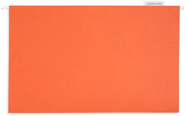 Alt view image 6 of 7 - 25 Hanging File Folders, Legal Size, Orange Reinforced 11pt, 1/5 Cut Tabs, Plastic Tabs and Inserts Included, for Filing Cabinet, Home, and Office Use