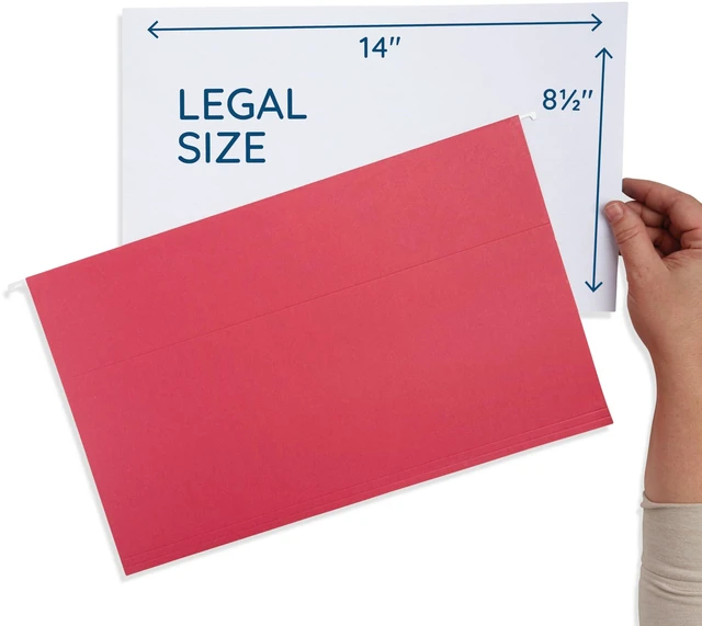 Alt view image 2 of 7 - 25 Hanging File Folders, Legal Size, Red Reinforced 11pt, 1/5 Cut Tabs, Plastic Tabs and Inserts Included, for Filing Cabinet, Home, and Office Use