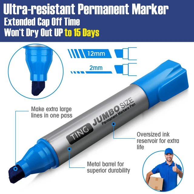 Alt view image 4 of 6 - 10 Pack Jumbo Permanent Markers Chisel Tip Quick Dry Rich Color Waterproof, Large Big Poster Pens Bulk for Office, Logistics Company and More