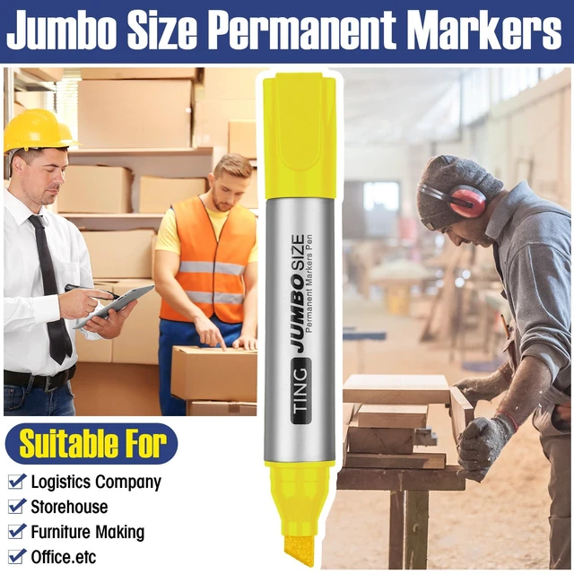 Alt view image 5 of 6 - 10 Pack Jumbo Permanent Markers Chisel Tip Quick Dry Rich Color Waterproof, Large Big Poster Pens Bulk for Office, Logistics Company and More