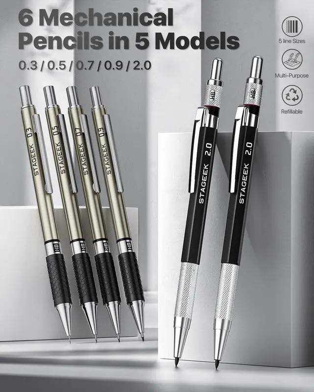 Alt view image 2 of 7 - 37PCS Mechanical Pencil Set with Case, 0.3, 0.5, 0.7, 0.9 2PCS 2mm Drawing Pencils with 492PCS Lead Refills (6B 4B 2B HB 2H 4H Color), Erasers, Sharpeners, Artist Pencil for Sketching Drafting