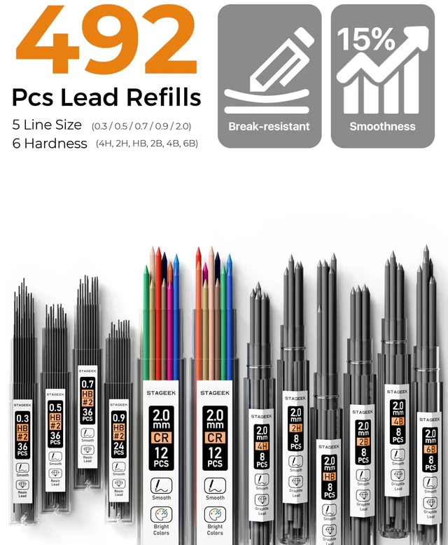 Alt view image 3 of 7 - 37PCS Mechanical Pencil Set with Case, 0.3, 0.5, 0.7, 0.9 2PCS 2mm Drawing Pencils with 492PCS Lead Refills (6B 4B 2B HB 2H 4H Color), Erasers, Sharpeners, Artist Pencil for Sketching Drafting