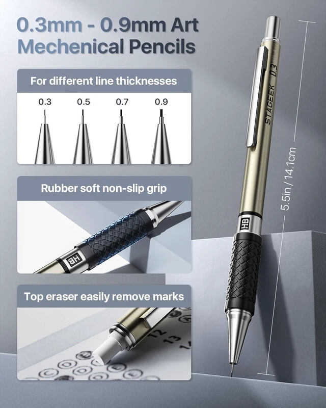 Alt view image 4 of 7 - 37PCS Mechanical Pencil Set with Case, 0.3, 0.5, 0.7, 0.9 2PCS 2mm Drawing Pencils with 492PCS Lead Refills (6B 4B 2B HB 2H 4H Color), Erasers, Sharpeners, Artist Pencil for Sketching Drafting