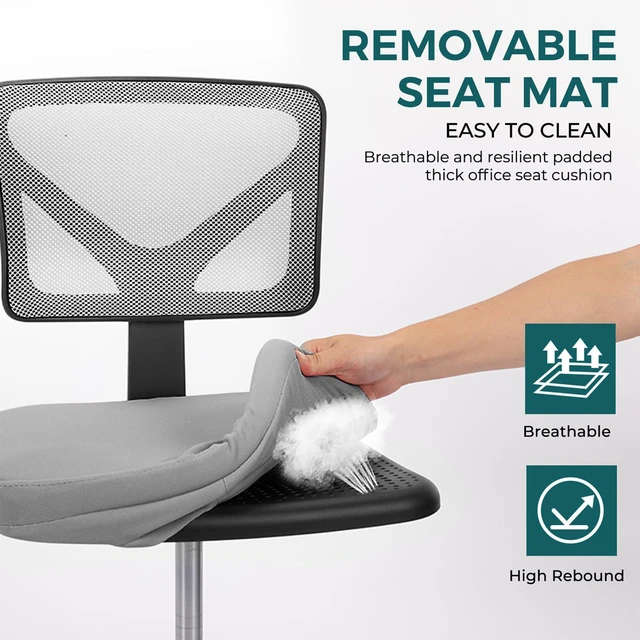 Alt view image 5 of 7 - Armless Desk Chairs, Small Home Office Mesh Chairs Ergonomic Adjustable Mid Back, Swivel Rolling Task, Computer Work Vanity Small Spaces, New Grey
