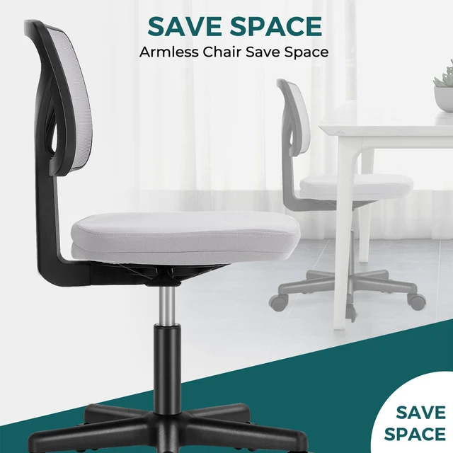 Alt view image 6 of 7 - Armless Desk Chairs, Small Home Office Mesh Chairs Ergonomic Adjustable Mid Back, Swivel Rolling Task, Computer Work Vanity Small Spaces, New Grey