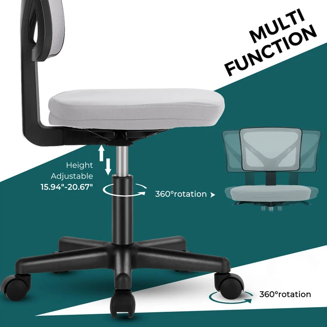 Alt view image 7 of 7 - Armless Desk Chairs, Small Home Office Mesh Chairs Ergonomic Adjustable Mid Back, Swivel Rolling Task, Computer Work Vanity Small Spaces, New Grey