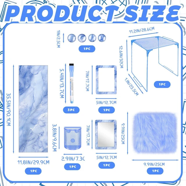 Alt view image 2 of 7 - Blue Locker Accessories Kit Locker Organizer Magnetic Mirror Whiteboard Pen Holder Small Carpet for Storage Organizing Shelf Back to School Party Supply