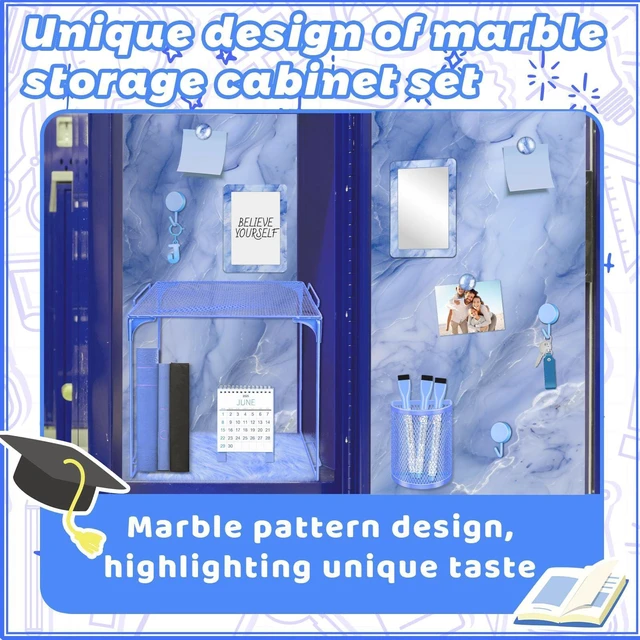Alt view image 5 of 7 - Blue Locker Accessories Kit Locker Organizer Magnetic Mirror Whiteboard Pen Holder Small Carpet for Storage Organizing Shelf Back to School Party Supply