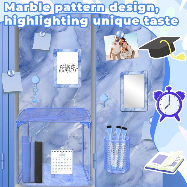 Alt view image 6 of 7 - Blue Locker Accessories Kit Locker Organizer Magnetic Mirror Whiteboard Pen Holder Small Carpet for Storage Organizing Shelf Back to School Party Supply